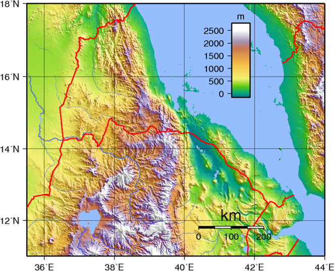 Landkarte, Topographie, Relief, Eritrea